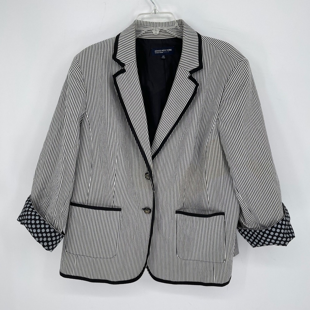 Jones New York Women's Black Striped Seersucker Blazer Suit Jacket Plus Size 20W